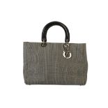Christian Dior Houndstooth Fabric Large Lady Dior Bag,