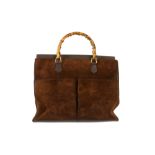Gucci Brown Suede Bamboo Tote