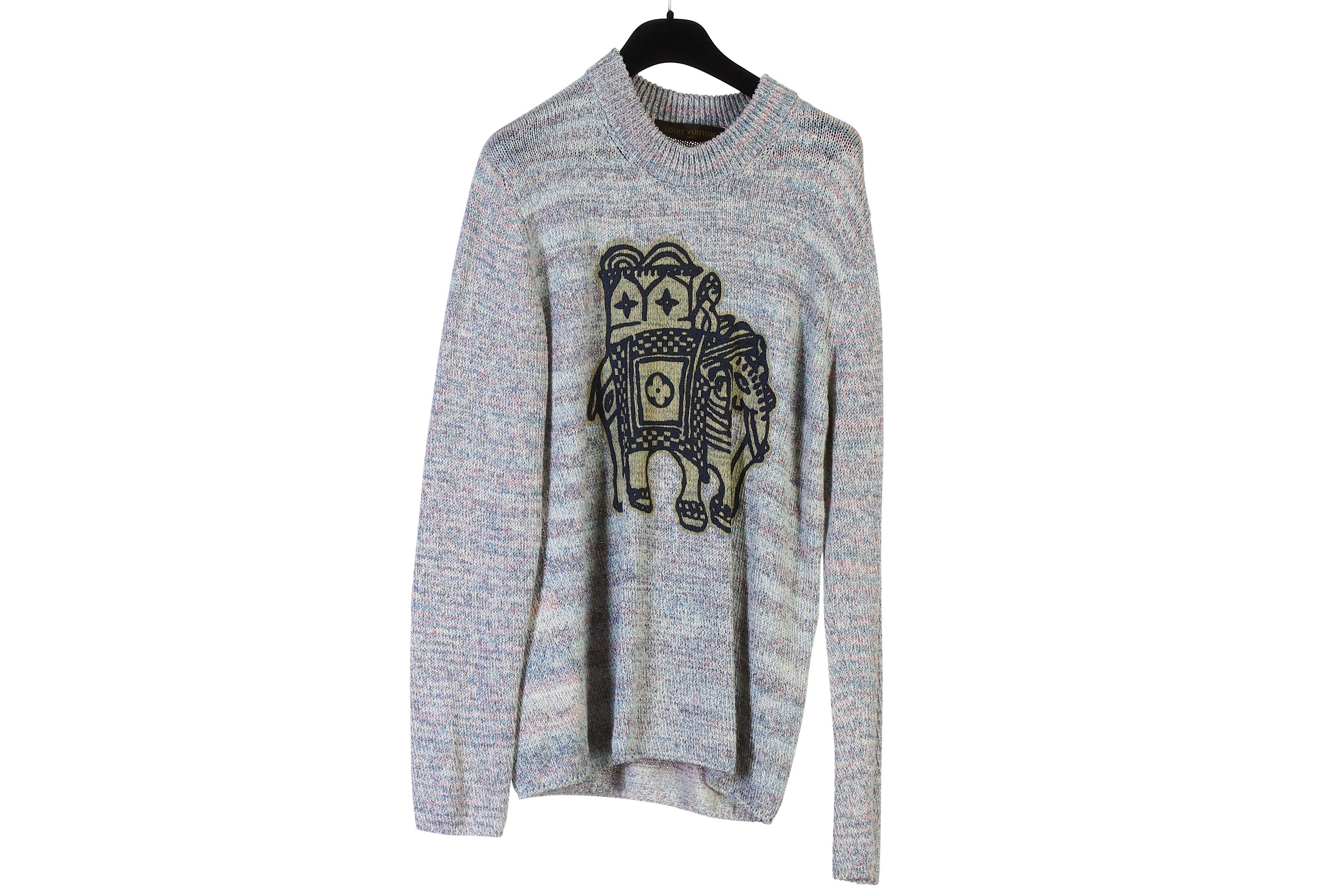 Louis Vuitton Men's Elephant Jumper, woven multi-colour with painted elephant motif, labelled siz