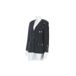 Chanel Navy Wet Look Trim Jacket