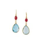 A pair of blue topaz and ruby earrings