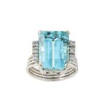 An aquamarine and diamond ring