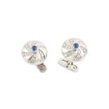 A pair of sapphire and diamond cufflinks