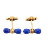 A pair of gold and lapis lazuli cufflinks, by Dunhill