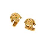 A pair of emerald and diamond frog cufflinks, by E. Wolfe & Co. for Asprey, 1994