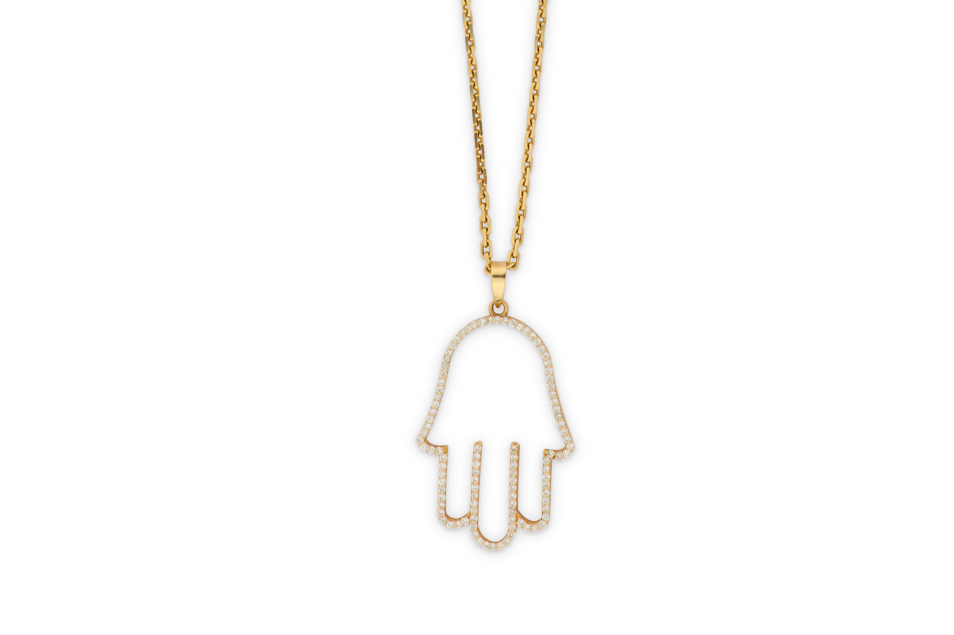 A diamond-set Hamsa pendant necklace