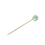 A diamond and turquoise-set horseshoe stick pin