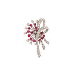 A ruby and diamond brooch, circa 1955