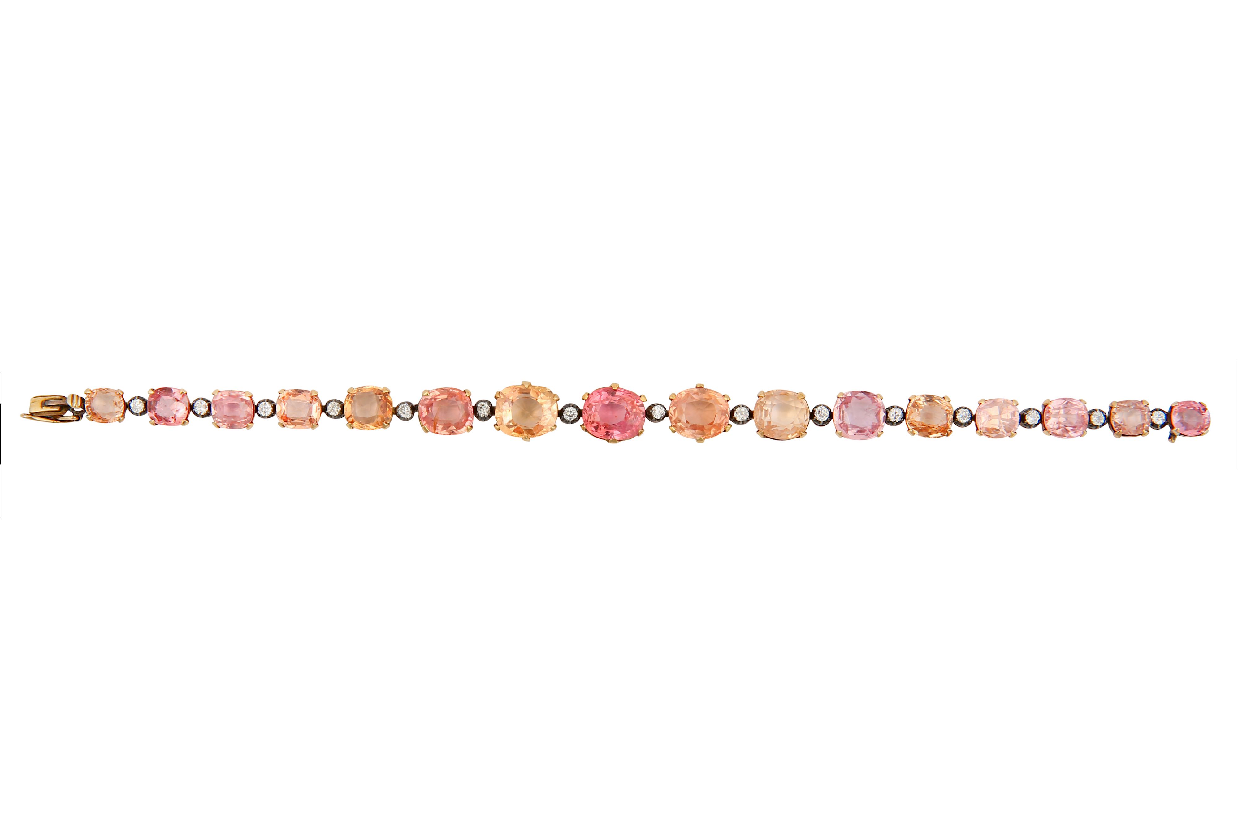 A diamond, padparadscha and fancy-coloured sapphire bracelet - Image 2 of 3