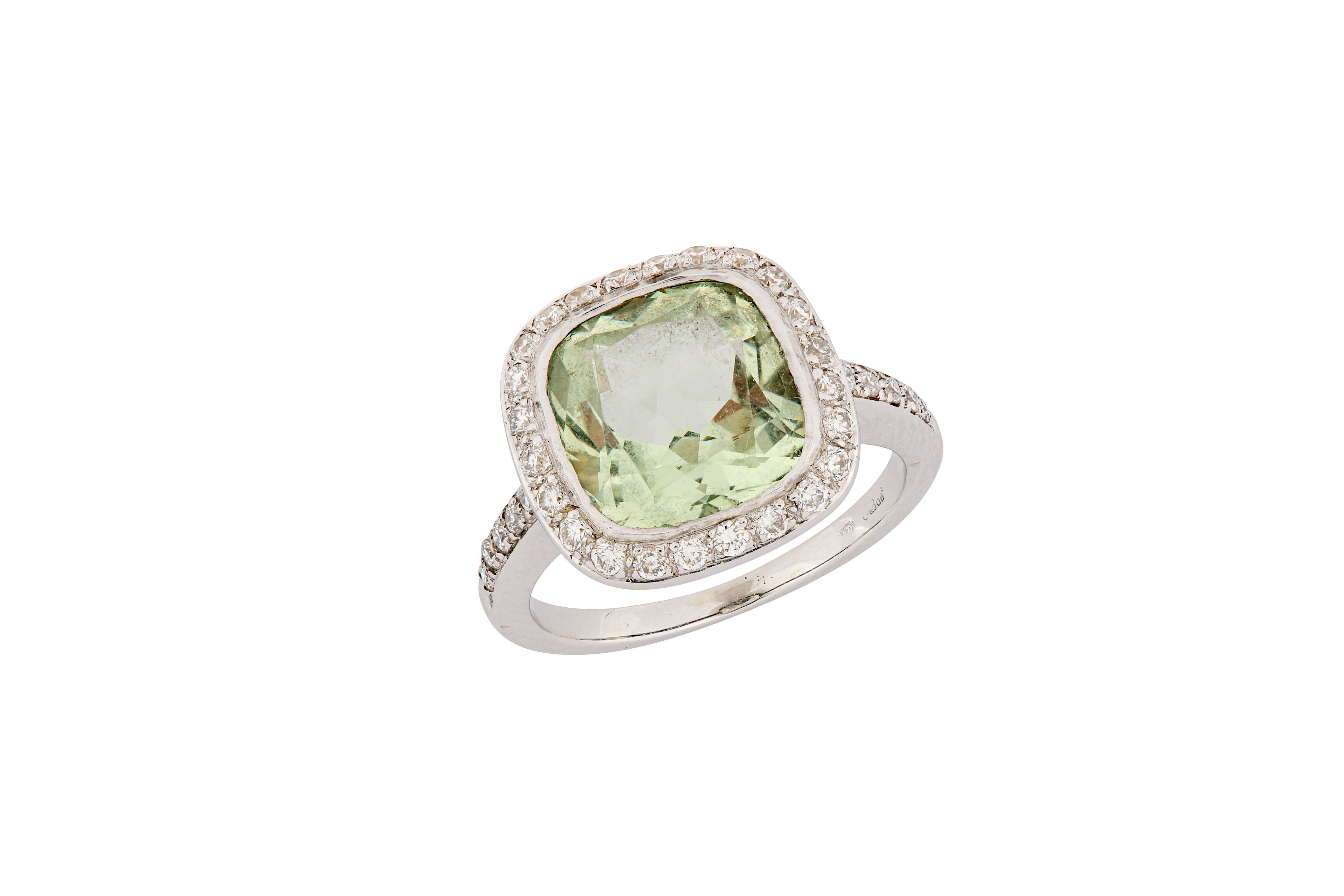 A green quartz and diamond dress ring, by Boodles