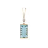 An aquamarine and diamond pendant necklace