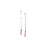 A pair of rose quartz, cultured pearl and diamond earrings