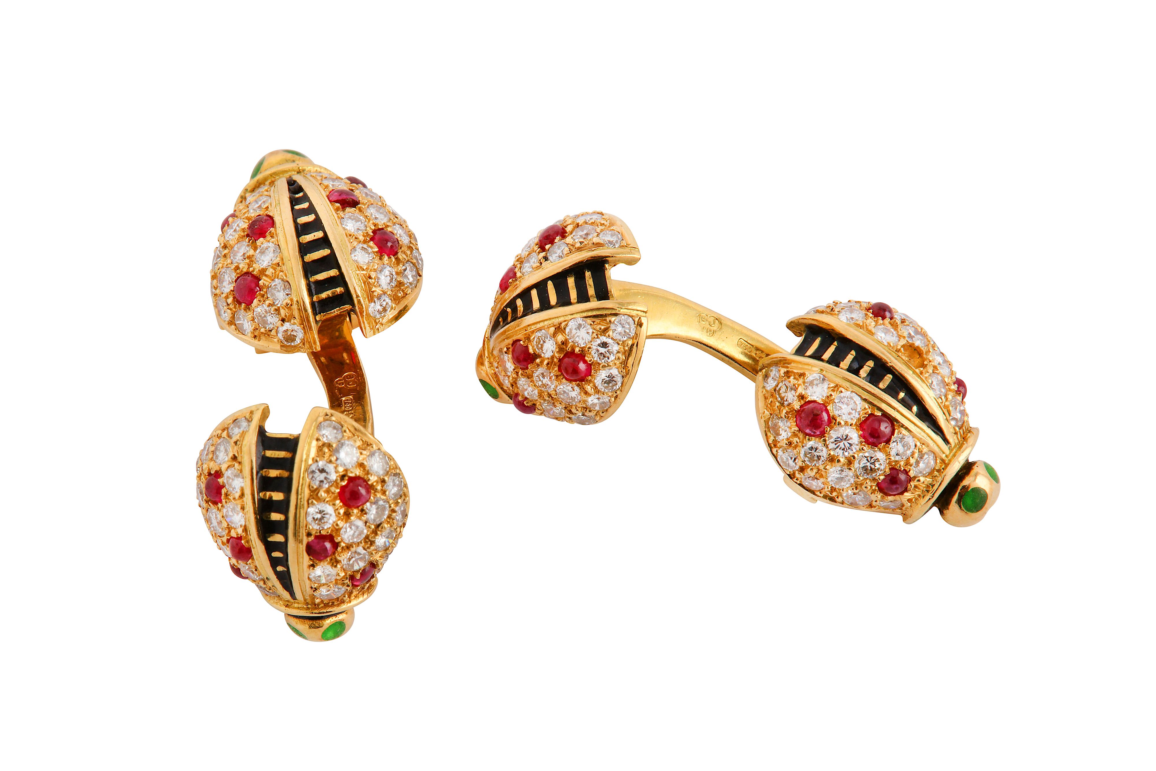 A pair of enamel and gem-set lady-bird cufflinks, 1997 - Image 2 of 3