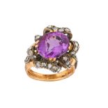 An amethyst and diamond dress ring