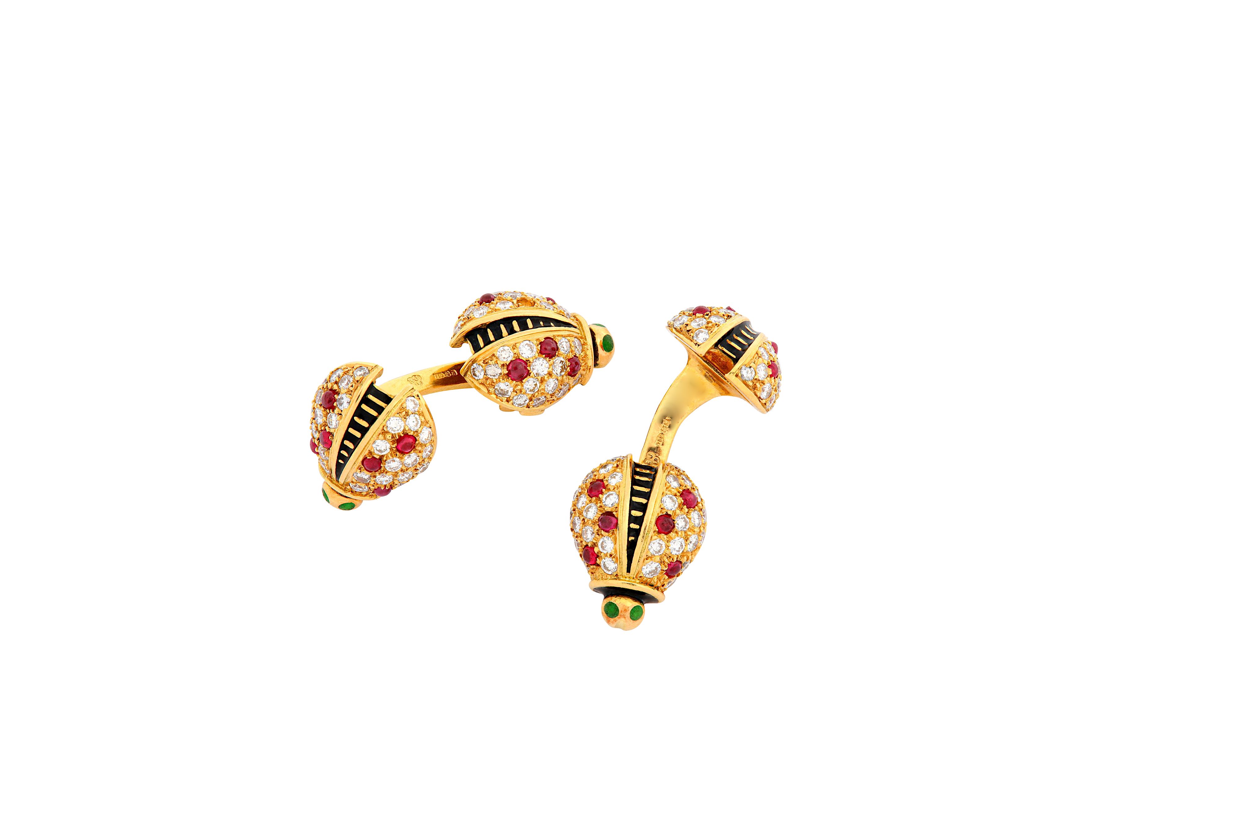 A pair of enamel and gem-set lady-bird cufflinks, 1997