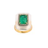 An emerald, rock crystal and diamond dress ring