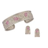 A pink sapphire cuff and earring suite, by Carrera y Carrera