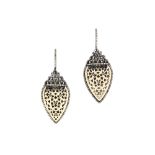 A pair of diamond and painted cork pendent earrings