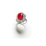 A ruby and diamond cluster ring