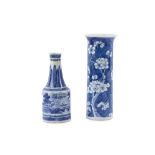 A Chinese blue and white porcelain prunus vase of cylinder form with flared neck,