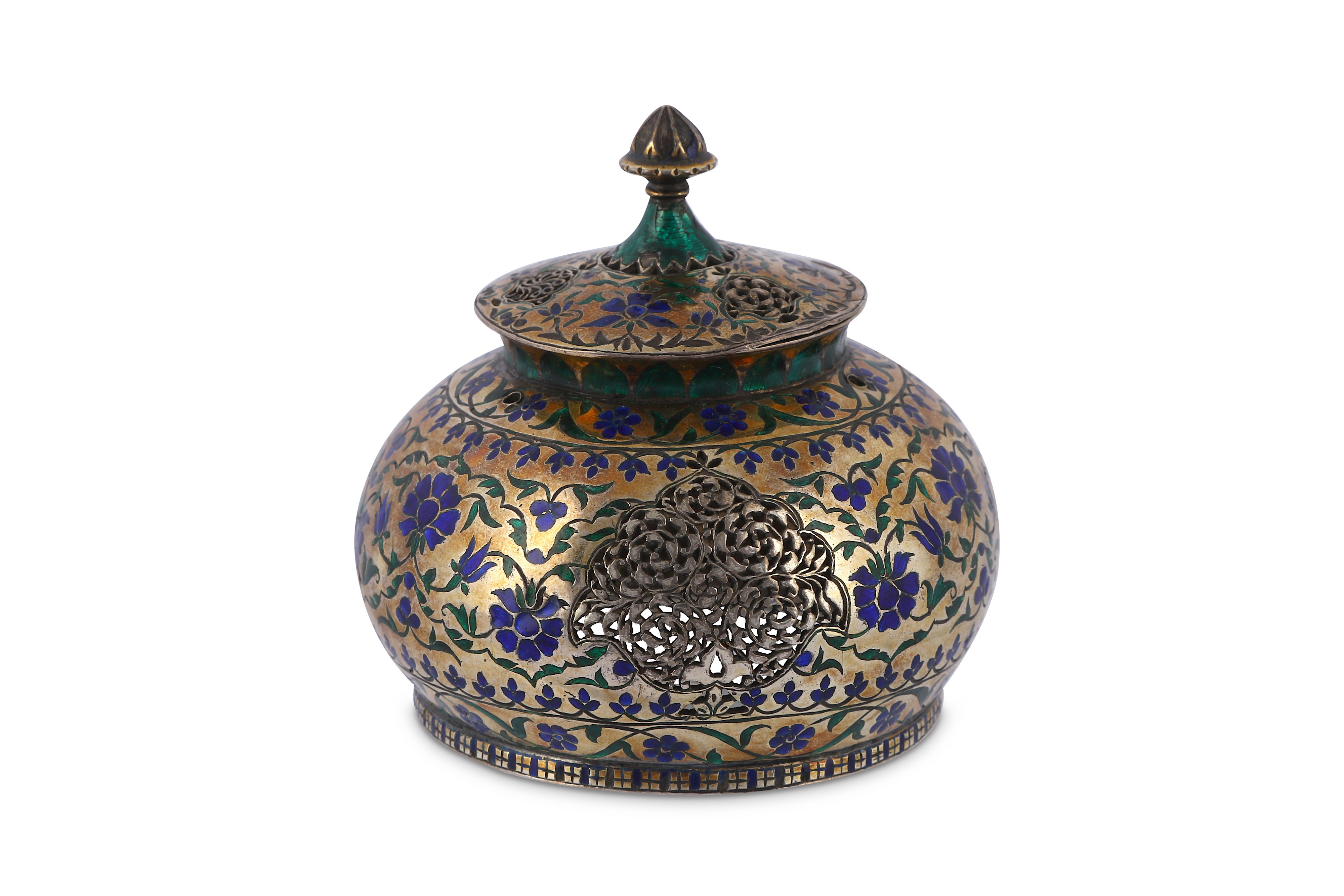 AN ENAMELLED PARCEL-GILT SILVER LIDDED HUQQA PIECE - Image 7 of 9