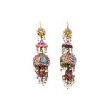 *A PAIR OF QAJAR ENAMELLED EARRINGS