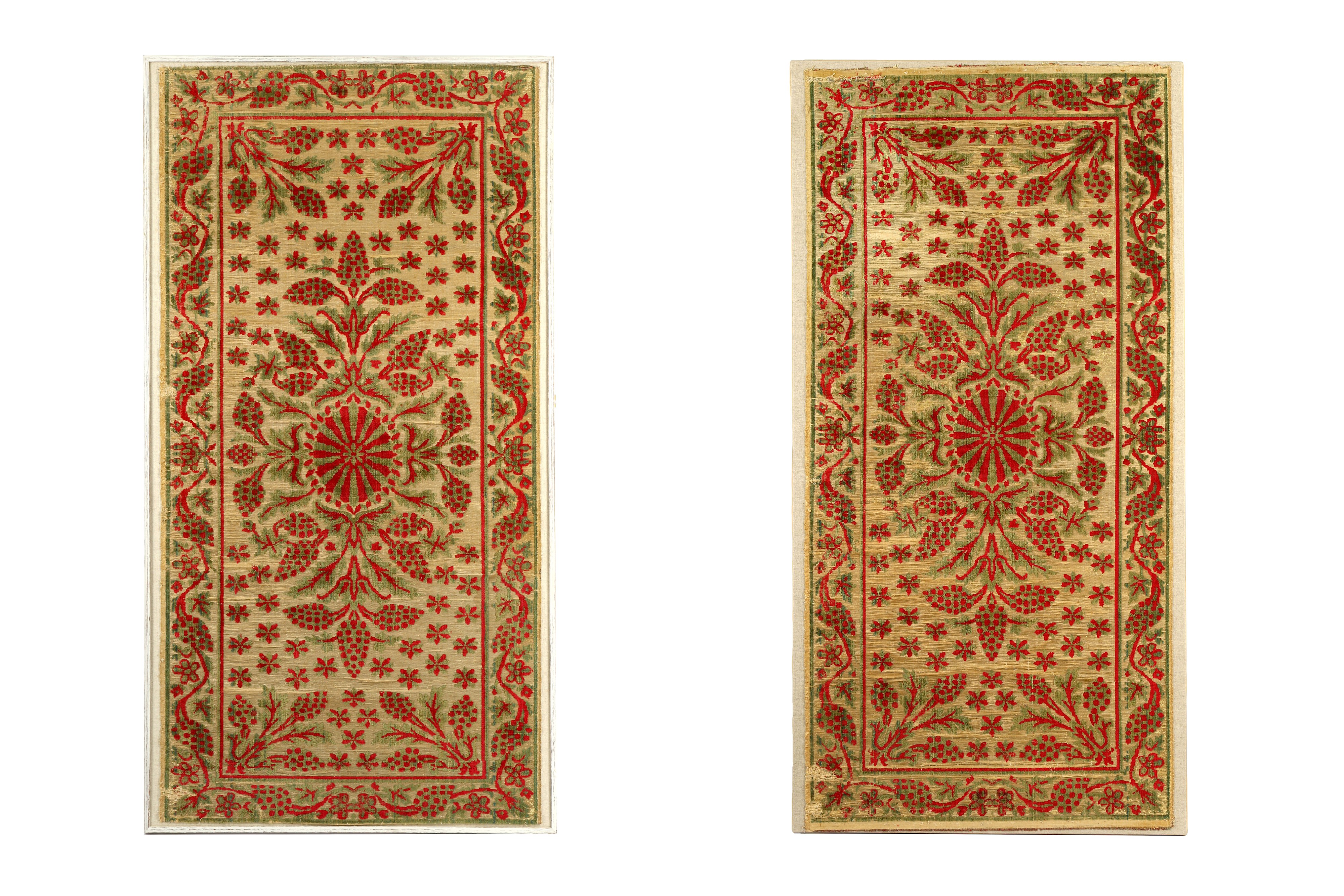 A PAIR OF SCUTARI VELVET PANELS