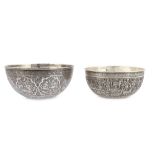 TWO ENGRAVED IRANIAN SILVER BOWLS