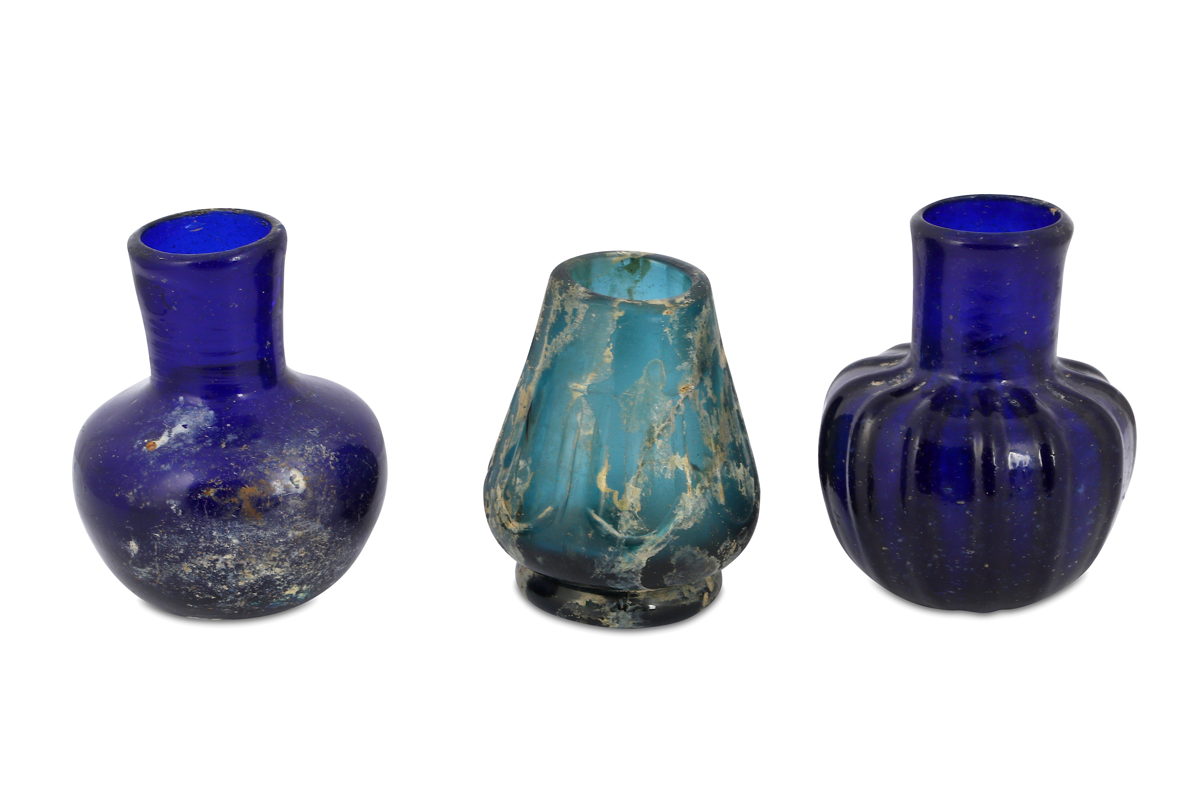 THREE FREE-BLOWN MONOCHROME GLASS BOTTLES - Image 2 of 2