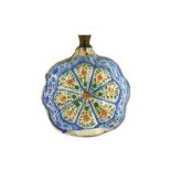 *A SAFAVID BLUE, RED AND GREEN POTTERY PILGRIM FLASK