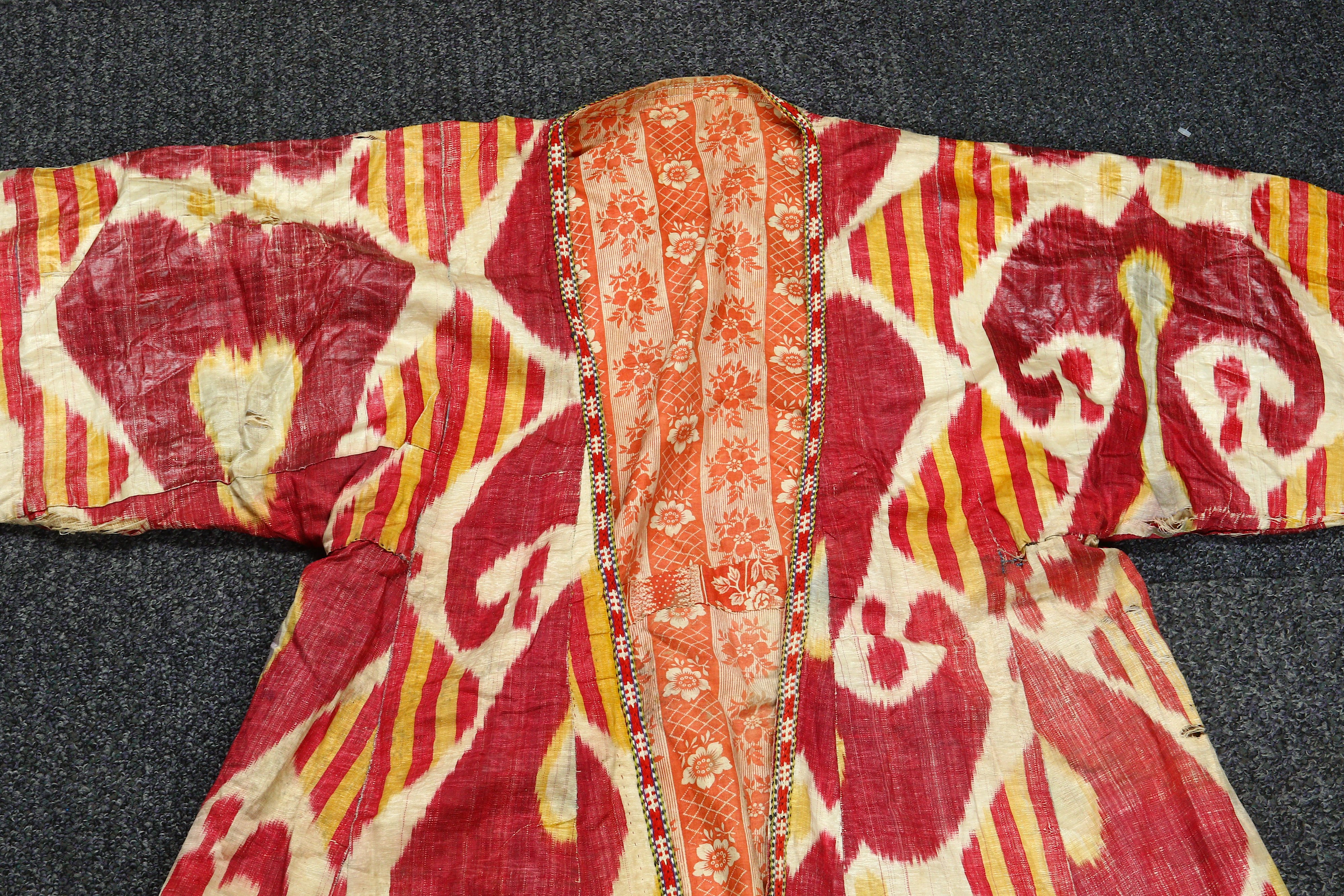 TWO MEN'S COATS WITH SILK IKAT AND VELVET EXTERIORS - Image 5 of 6