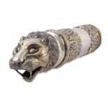 A LION-SHAPED PARCEL-GILT SILVER PALANQUIN FINIAL (PALKI-BALLI KA AKHIR)