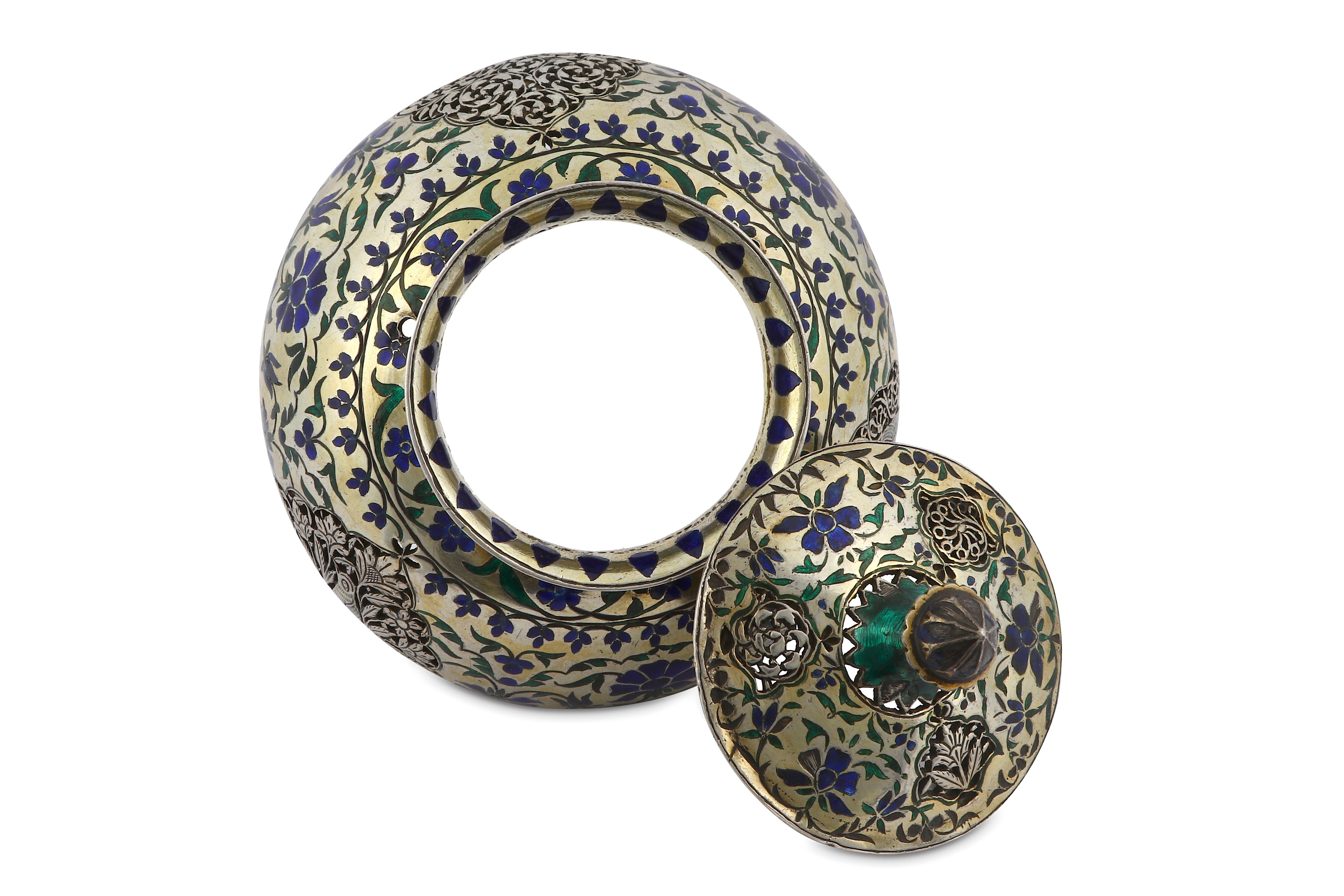 AN ENAMELLED PARCEL-GILT SILVER LIDDED HUQQA PIECE - Image 2 of 9