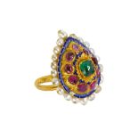 *A QAJAR ENCRUSTED AND ENAMELLED GOLD RING