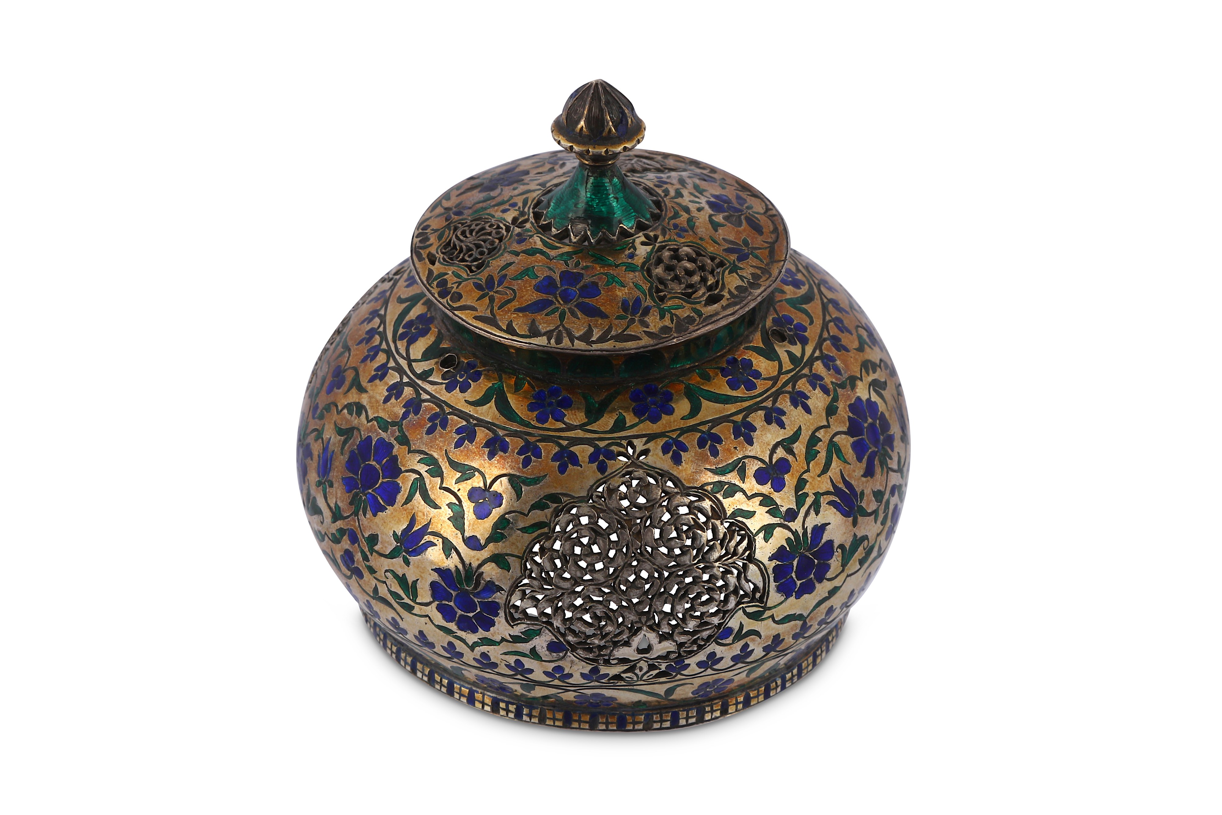 AN ENAMELLED PARCEL-GILT SILVER LIDDED HUQQA PIECE - Image 8 of 9