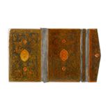 *A FLAPPED QAJAR LACQUERED PAPIER-MÂCHÉ BOOK COVER IN SAFAVID STYLE