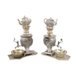 TWO MINIATURE IRANIAN SILVER SAMOVARS