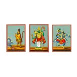 THREE MICA PAINTINGS WITH HINDU GODS