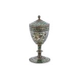 AN ENAMELLED PARCEL-GILT SILVER LIDDED CUP