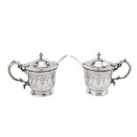 A pair of Victorian sterling silver mustard pots, London 1865 mark of John Le Gallias of Jersey