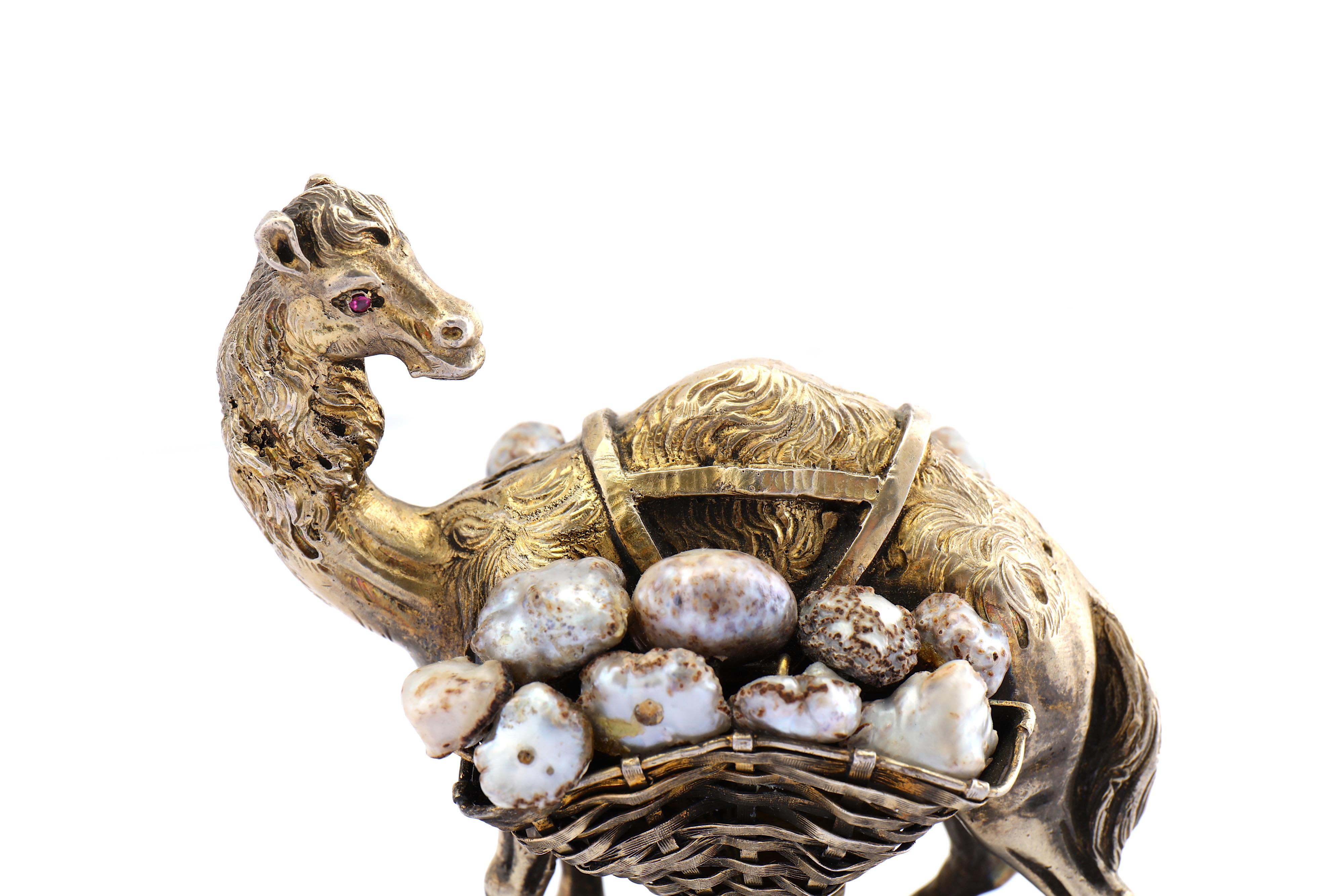 An early 20th century continental silver gilt, enamel, lapis lazuli and baroque pearl model of a cam - Image 6 of 6