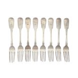 A mixed group of fiddle pattern flatware including eight table forks Dublin 1834 by Christopher Cumm