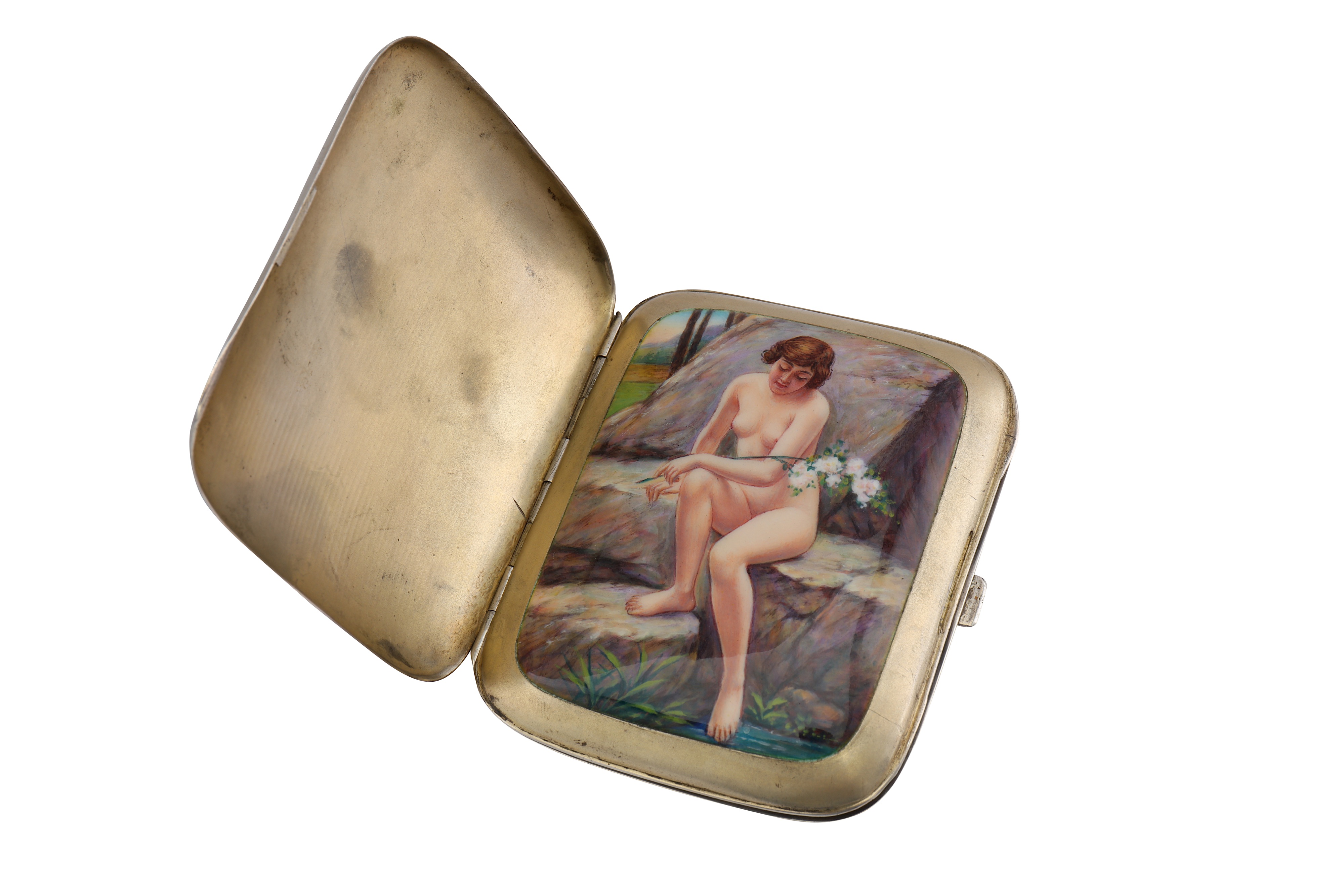 An early 20th century German 935 standard silver and enamel double fronted cigarette case, Pforzheim