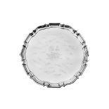 Royal Hussars Military interest - A large George V sterling silver presentation salver, London 1925