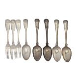 An interesting mixed group of George III - Victorian Irish sterling silver flatware, including four