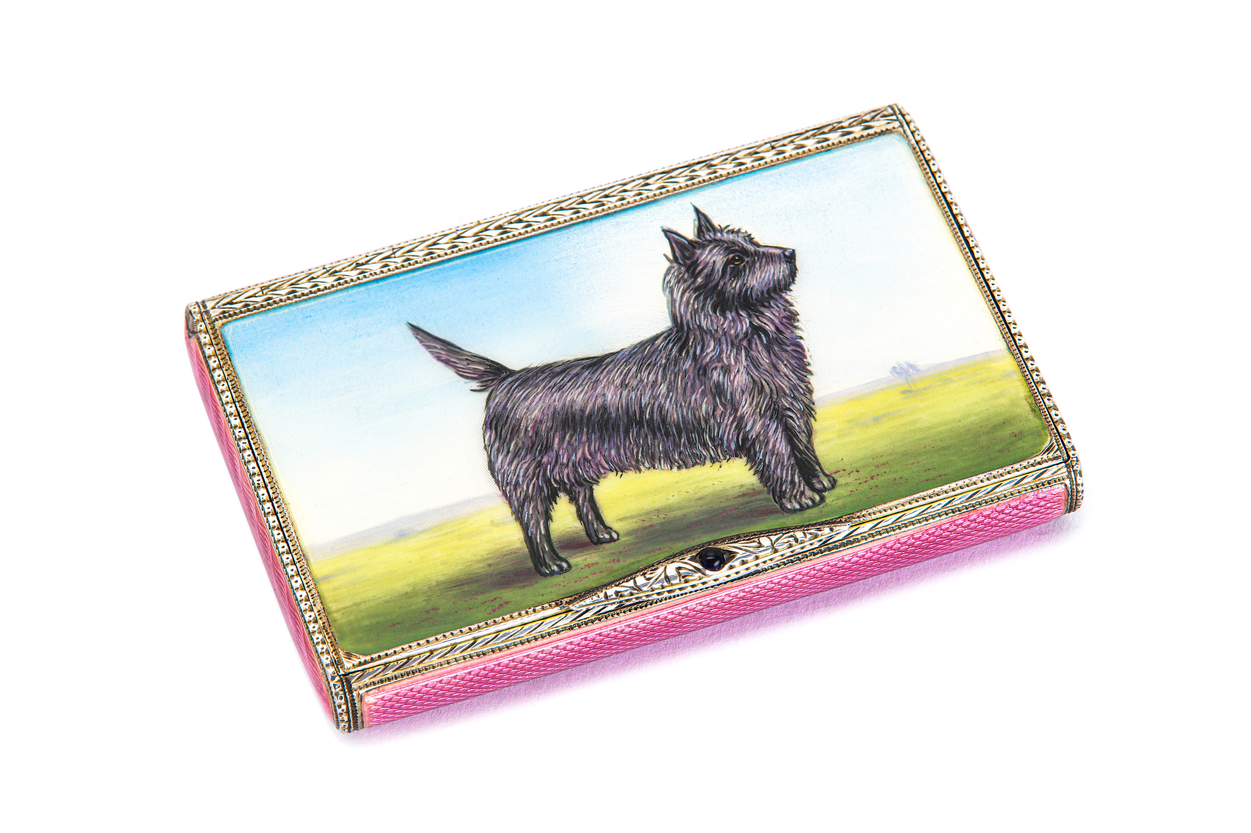 An early 20th century German sterling silver and guilloche enamel cigarette case, probably Pforzheim