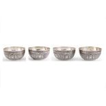 A set of four mid-20th century Iranian 875 standard silver finger bowls, Isfahan circa 1960 mark of