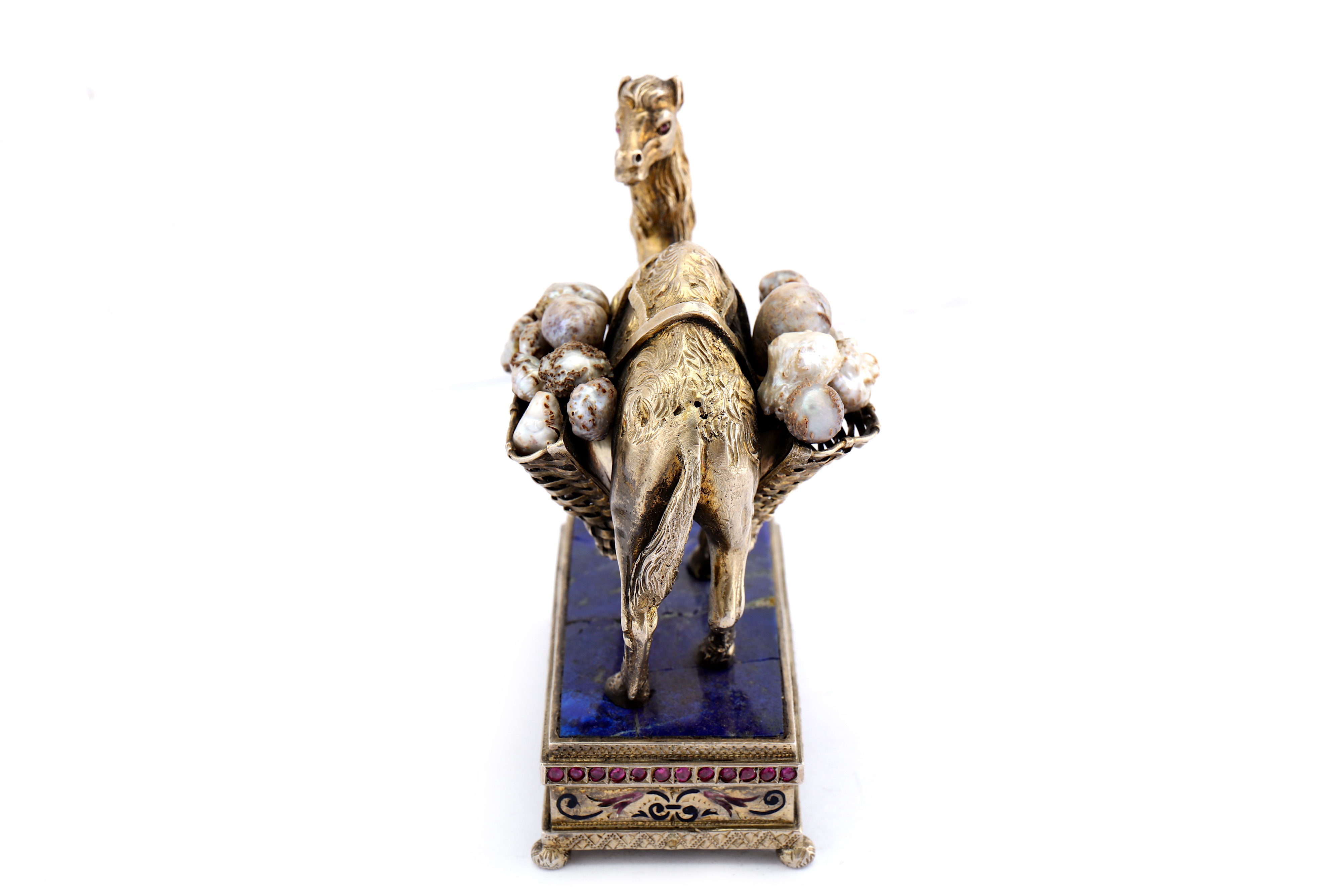 An early 20th century continental silver gilt, enamel, lapis lazuli and baroque pearl model of a cam - Image 4 of 6