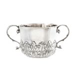 A James II sterling silver twin handled porringer, London 1686 by SN, mullet below in a heart shaped