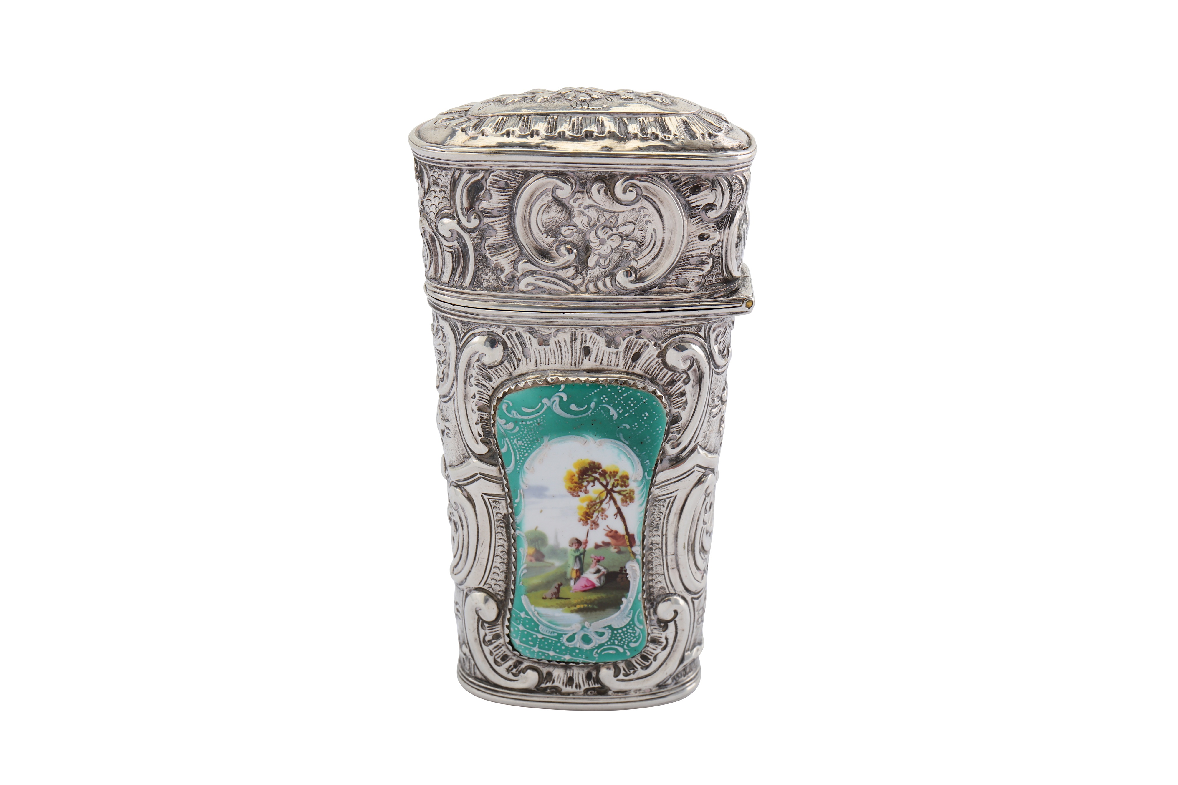 A mid-18th century English unmarked silver and enamel etui, circa 1760 - Image 3 of 5